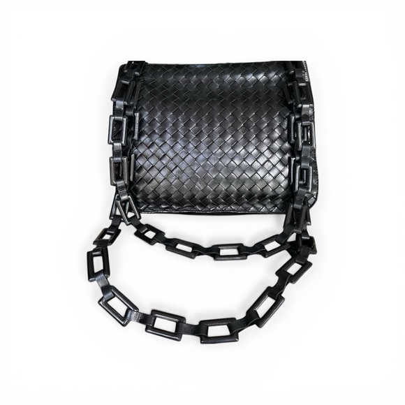 Bottega Veneta Handbags - Bottega Veneta Black Calfskin Shoulder Bag Gold Hardware Dust Bag and card